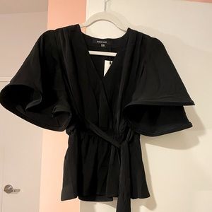 Black Ruffle Sleeve Blouse